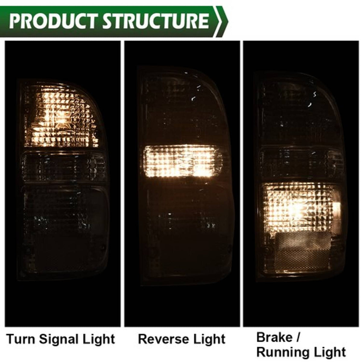 Solid Spare Fit For 01-04 Toyota Tacoma Smoke Tail Lights Brake Lamps Assembly w/ Bulbs