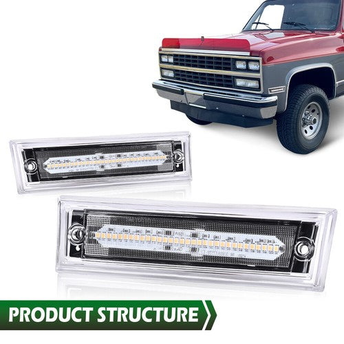 Solid Spare Front Side Marker Light Fit For 1981-1991 C10/C20/C30 GMC Clear Lens Amber LED