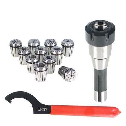 Solid Spare 11PC ER32 Collet Set With R8 Shank ER32 Chuck & Spanner For Milling Machine