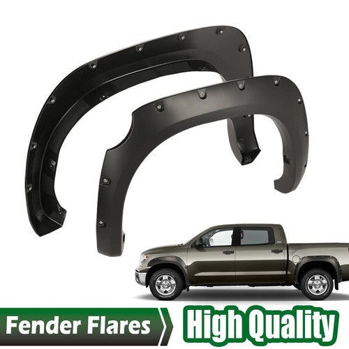 Solid Spare Black Fit For 2007-2013 Toyota Tundra Pocket Rivet Style Fender Flares 4pcs