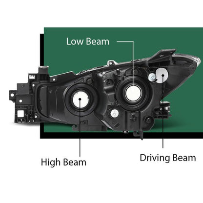 Solid Spare Black Halogen Projector Headlight Fit For 2017-2018 Mazda 3 Right Passenger Side
