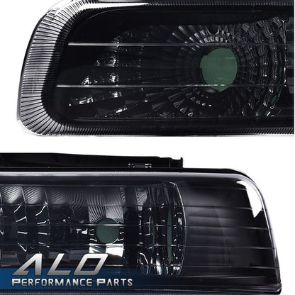 Solid Spare Fit For 1999-2002 Chevy Silverado Smoke Lens Black Housing Headlights Headlamps