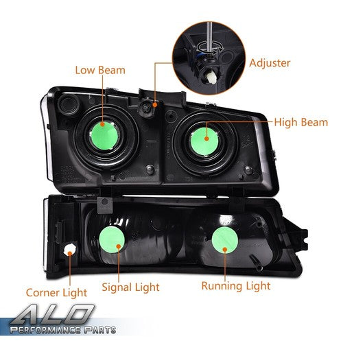 Solid Spare Fit For 2003-2006 Chevy Silverado Clear/Black Headlights+Smoke Tail Lights