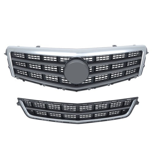 Solid Spare 2Pcs Front Upper Grille + Lower Grille Plastic For Cadillac ATS 2013-2014 Chrome