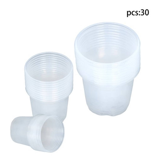 Solid Spare Garden Plastic Nursey Flower Pots Clear 30 Pack 6.7/5/4 Inch W/ Drainage Holes