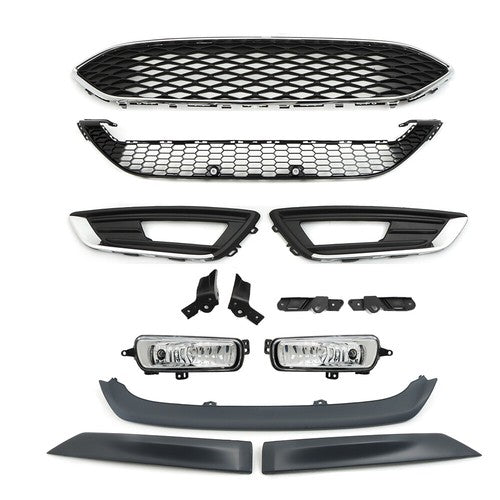 Solid Spare Front Bumper Upper+Lower Grill&Fog Light Set&Trim Set For Ford Focus 2015-2018