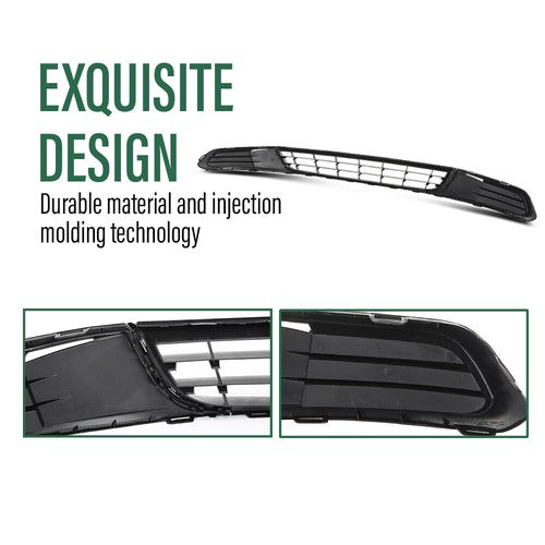 Solid Spare Fit For 10-14 VW Jetta Front Bumper Lower Grille w/ Chrome Trim+Fog Light Cover