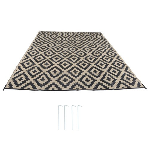 Solid Spare 10x14 ft Outdoor Plastic Straw Rug For Camping Outdoor Carpet Black & Beige