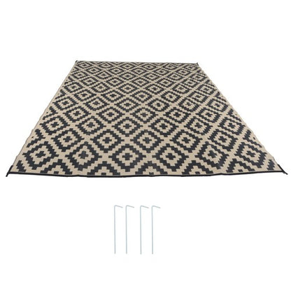 Solid Spare 10x14 ft Outdoor Plastic Straw Rug For Camping Outdoor Carpet Black & Beige