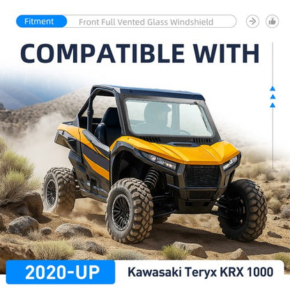Solid Spare Front Windshield Glass Window w/Vent Wipers For Kawasaki Teryx KRX 1000 2020-26