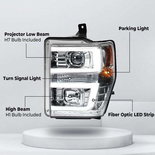 Solid Spare For 2008 2009 2010 Ford F250 F350 F450 LED Projector Headlights Headlamps Pair