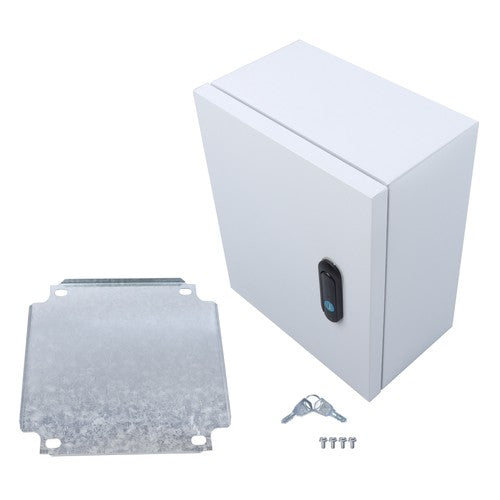 Solid Spare 12x10x6" NEMA 4X Steel Electrical Box, IP56 Waterproof Lockable w/Mounting Plate