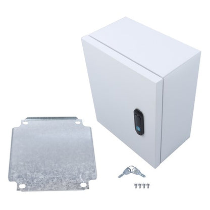 Solid Spare 12x10x6" NEMA 4X Steel Electrical Box, IP56 Waterproof Lockable w/Mounting Plate