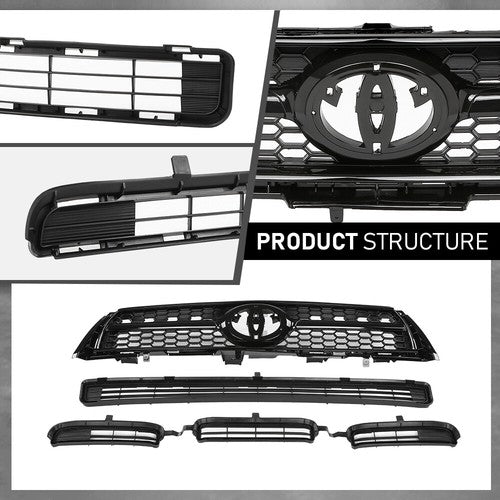 Solid Spare Fit For 2009-2012 Toyota RAV4 Base/Sport Front Bumper Upper Lower Grille Set