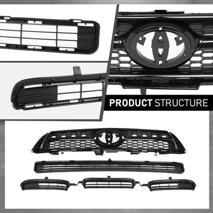 Solid Spare Fit For 2009-2012 Toyota RAV4 Base/Sport Front Bumper Upper Lower Grille Set