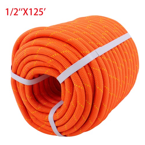 Solid Spare 1/2"×125' Double Braid Polyester Rope 8400Lbs Breaking Strength Bull Rope Orange