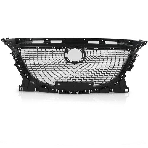 Solid Spare Fit For 14-16 Mazda 3 Front Bumper Upper Diamond Grille Grill Black Chrome