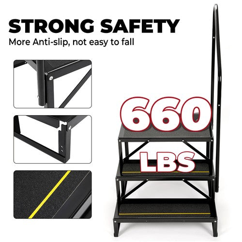 Solid Spare 660lbs Anti-Slip 3 Step Stair W/ Handrail For RV Camper Hot Tub Portable