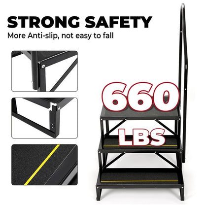 Solid Spare 660lbs Anti-Slip 3 Step Stair W/ Handrail For RV Camper Hot Tub Portable