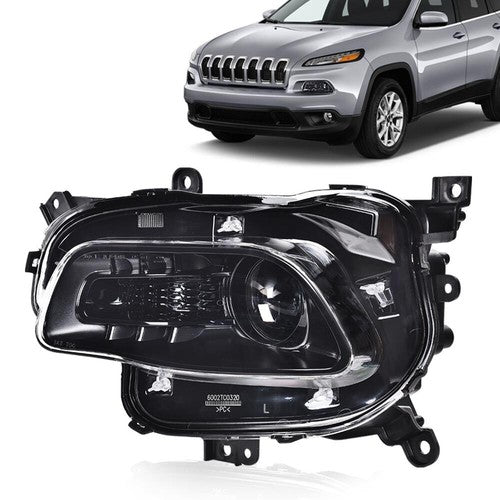 Solid Spare Fit For 2014-2017 Jeep Cherokee Headlight Left Driver Side Black Trim With Bulb
