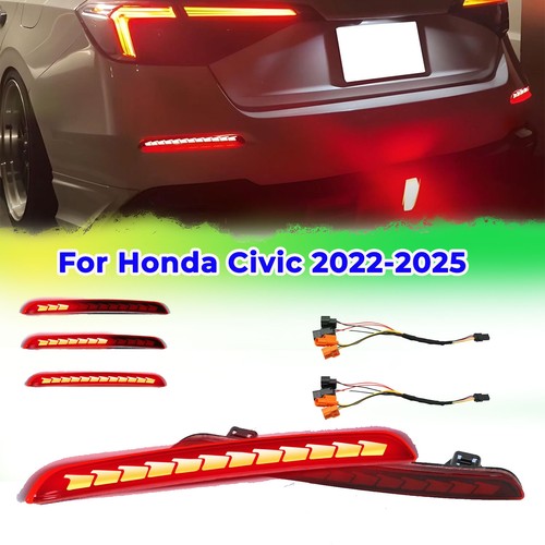 For Honda Civic Sedan 2022-2025 LED Rear Bumper Reflector Light Fog Lamps Red