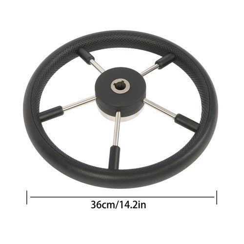Solid Spare New Stainless Steel Yach Steering Wheel with PU Foam 5 Spoke 13-7/8 Inch?Black?