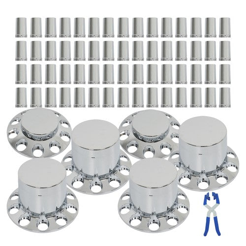 Solid Spare Chrome Hub Cover 33mm Lug Nut Wheel Axle Cover Thread-On Kit Semi Truck New