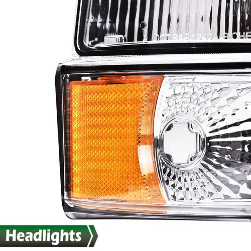 Solid Spare Clear Chrome LED DRL Headlights Bumper Lamps Fit For 92-96 Ford F-150 Bronco
