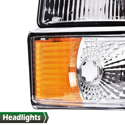 Solid Spare Clear Chrome LED DRL Headlights Bumper Lamps Fit For 92-96 Ford F-150 Bronco