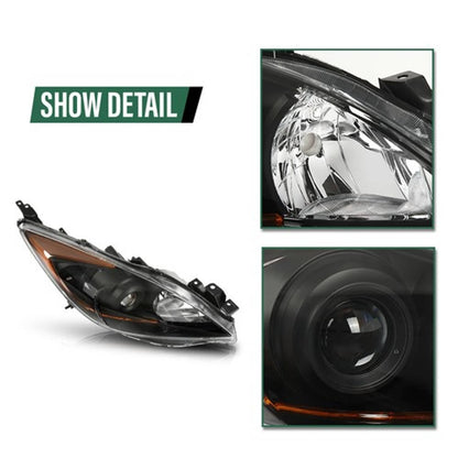 Solid Spare Fit For 10-13 Mazda 3/3 Sport Amber Corner Black Housing Projector Headlights