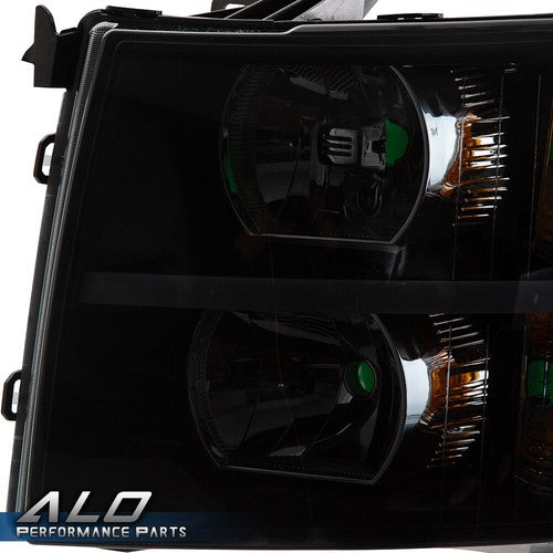 Solid Spare LED DRL Headlights Amber Black Fit For 2007-2014 Chevy Silverado 1500 2500 3500