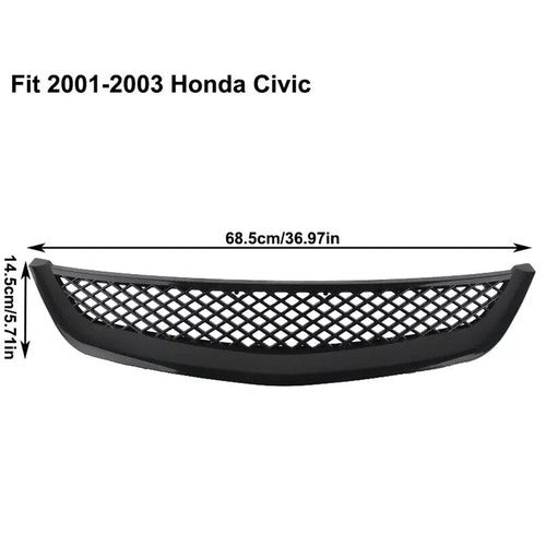 Fit 2001-2003 Honda Civic Sedan Front Mesh Grille Grill & Yellow Lens Fog Lights