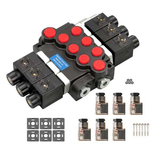 Solid Spare Double Acting 3600 PSI 3 Spool Solenoid 12V DC Hydraulic Control Valve 13 GPM