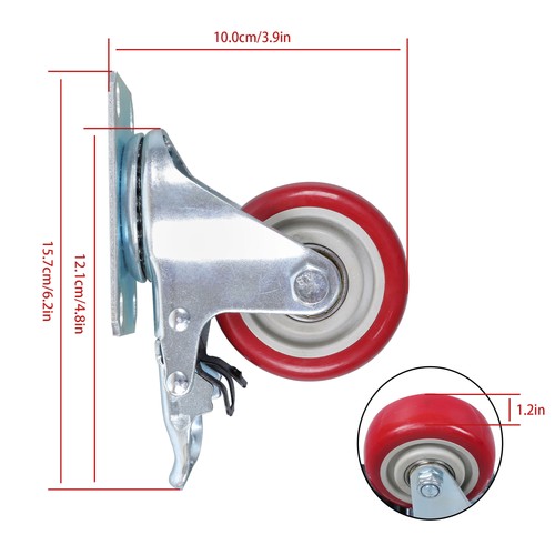 Solid Spare 3 Inch Industrial Heavy Duty Swivel Caster Wheels with Brake Set of 4 Safety