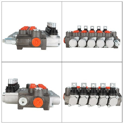 Solid Spare 5 Spool 13 GPM 3600 PSI SAE Ports Hydraulic Control Valve Double Acting New