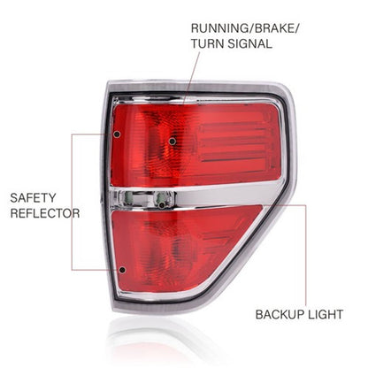 Solid Spare Fit For 2009-2014 Ford F150 Pickup Chrome Headlights+Tail Lights Brake Lamps