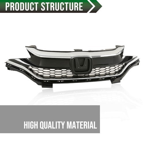 Solid Spare Fit For 2018-2020 Honda Fit Front Bumper Upper Honeycomb Grille w/ Chrome Trim