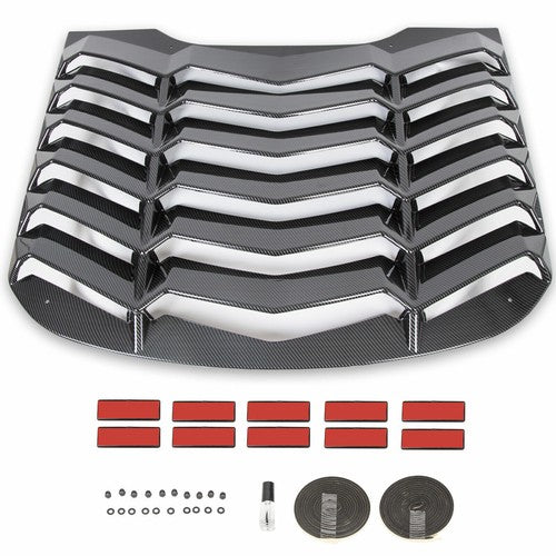 Solid Spare Fits 2015-2023 Ford Mustang Rear Window Louver Cover Sun Shade Carbon Fiber