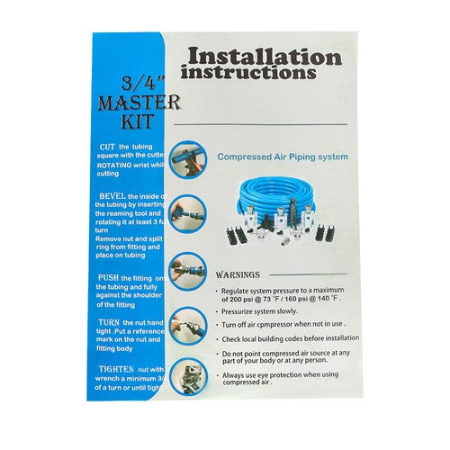 Solid Spare Compressed Air Piping Tubing System Master Kit 3/4" Pipe x 100 FT M7500