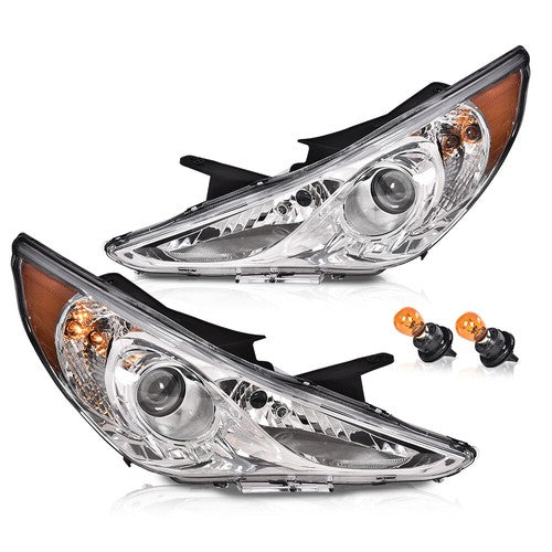 Solid Spare Fit For 2011-2014 Hyundai Sonata Chrome Housing Projector Headlights Assembly