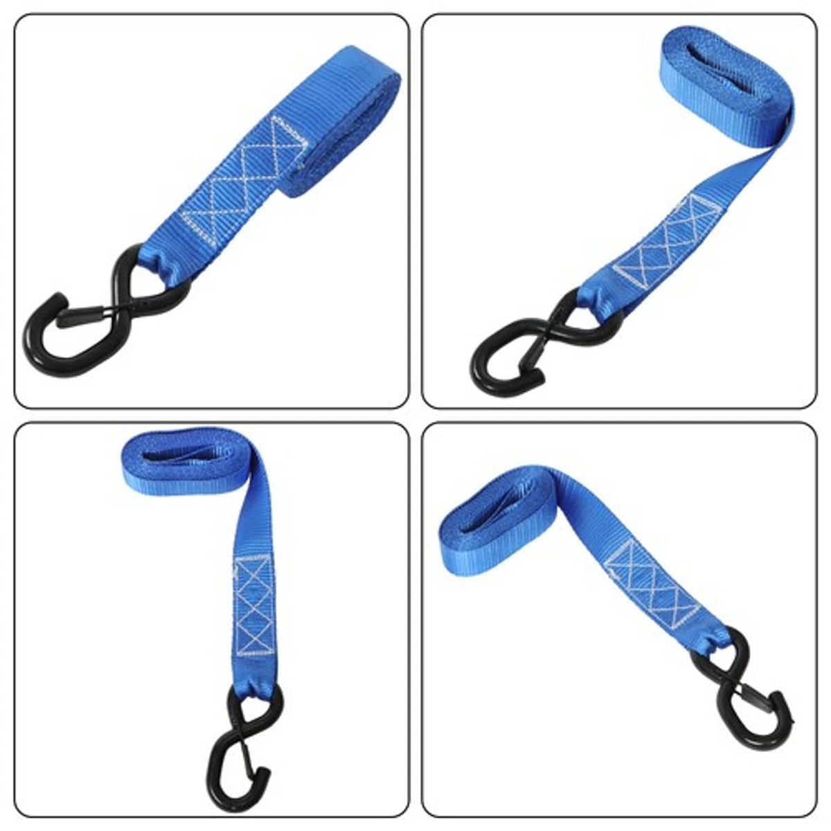 Solid Spare Ratchet Strap*4 Steel+Polyester Blue Fracture Strength 5208lbs 1.6in*8ft S Hooks