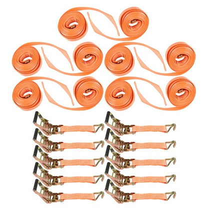 Solid Spare 10pc 1.5"x15' Ft Ratchet Tie Down Cargo Straps J Hooks Heavy Duty Tie Downs NEW