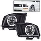 Solid Spare LED DRL Halo Headlights Assembly Fit For 2005-2009 Ford Mustang Black Headlamps
