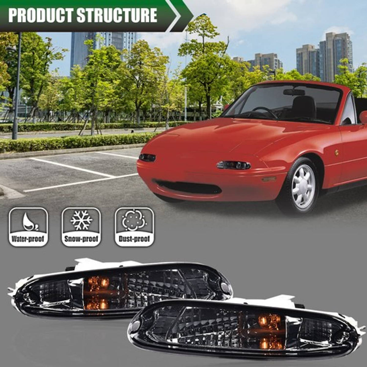 Solid Spare Fit For 90-97 Mazda MX-5 Miata Smoke Front Bumper Signal Lights w/ Bulbs