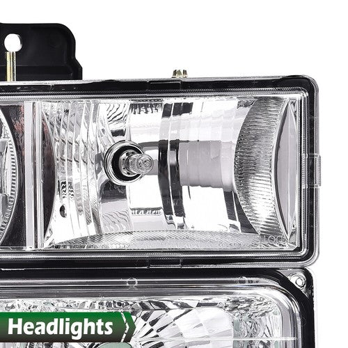 Solid Spare Fit For 94-99 Chevy C/K 1500/2500/3500 Chrome Housing Headlights Clear Reflector