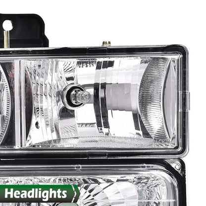 Solid Spare Fit For 94-99 Chevy C/K 1500/2500/3500 Chrome Housing Headlights Clear Reflector