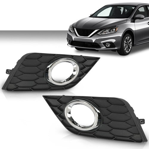 Solid Spare Fit For 16-19 Nissan Sentra Front Bumper Fog Light Bezel Left+Right Side