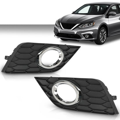 Solid Spare Fit For 16-19 Nissan Sentra Front Bumper Fog Light Bezel Left+Right Side