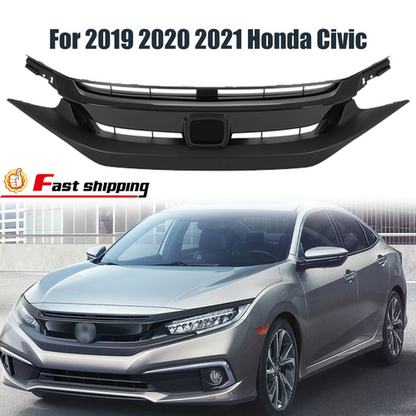 Fit 2019-21 Honda Civic Sedan Matte Mesh Front Bumper Glossy Black Grille Grill