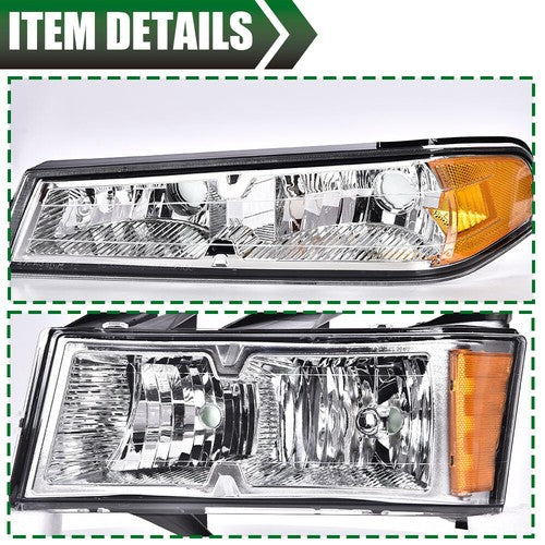 Solid Spare Fits 04-12 Chevy Colorado GMC Canyon Chrome Headlights Amber Corner Bumper Lamps